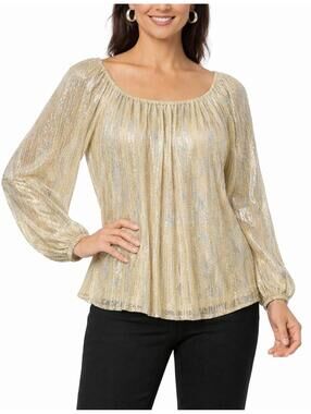 NWT Colleen Lopez Shimmer Peasant Blouse Size Small